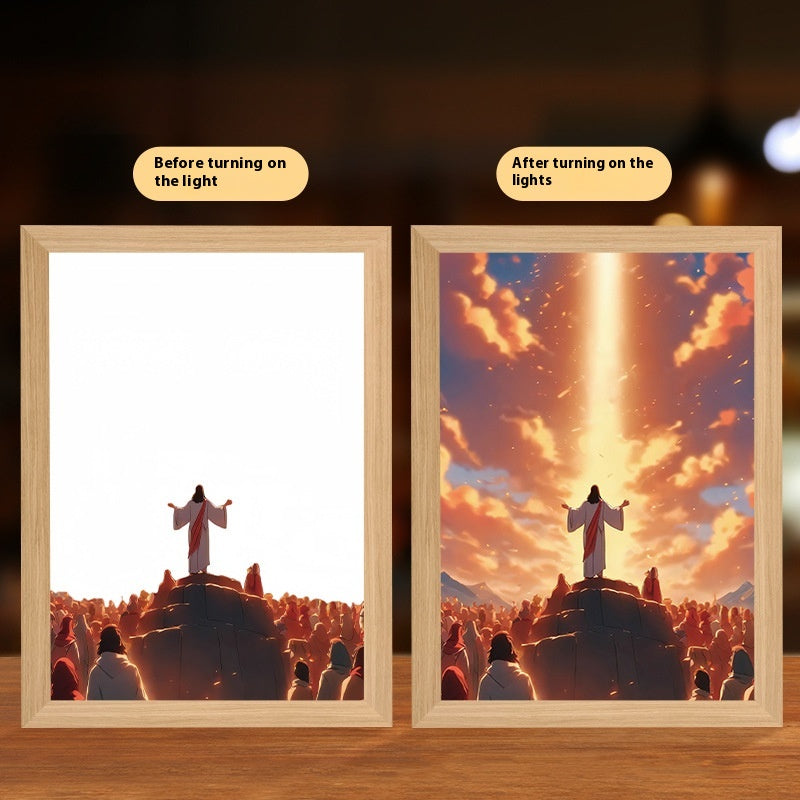 Jesus LED Light Painting Home Decoration Light Painting Photo Frame LED Night Light Room Decor Christmas Gifts Moon Lamp