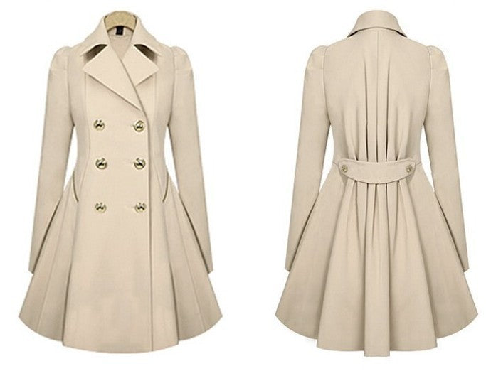 Fold Over Collar Double Breasted Plain Coats