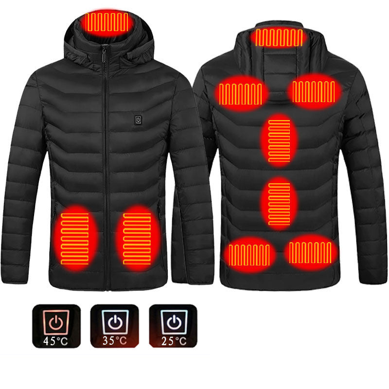 Men Heated Puffer Jacket Electric Heating Coat Insulated Hood Windbreaker Heat Zones