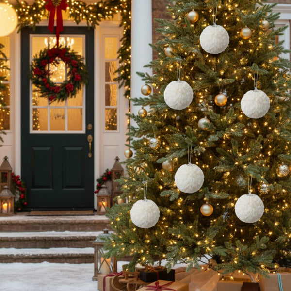 6PCS Set Christmas Ball Ornaments Cream Ruffle Hanging Decorations For Xmas Tree Holiday Home Decor FBA Shipment