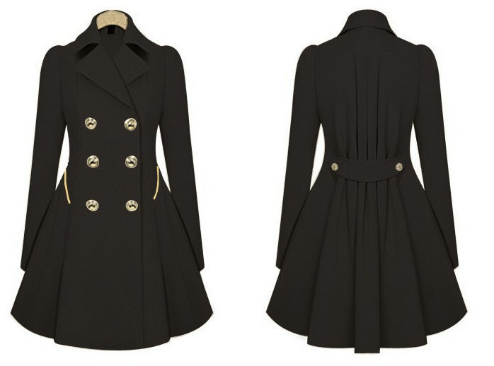 Fold Over Collar Double Breasted Plain Coats