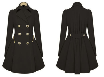 Fold Over Collar Double Breasted Plain Coats