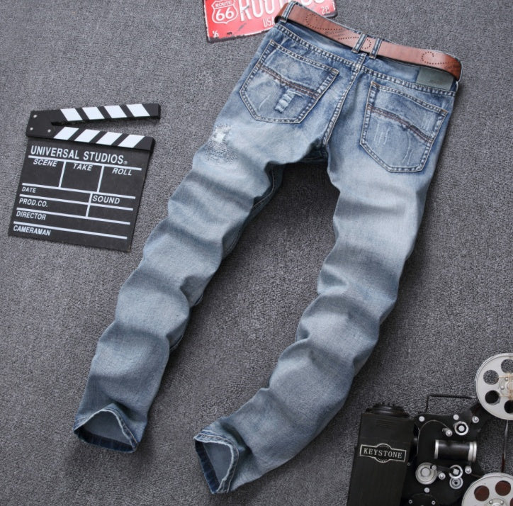 MCCKLE Fashion Brand Designer Men's Ripped Jeans Pants Light Blue Slim Fit Distressed Denim Joggers Male Plus Size Jean Trousers