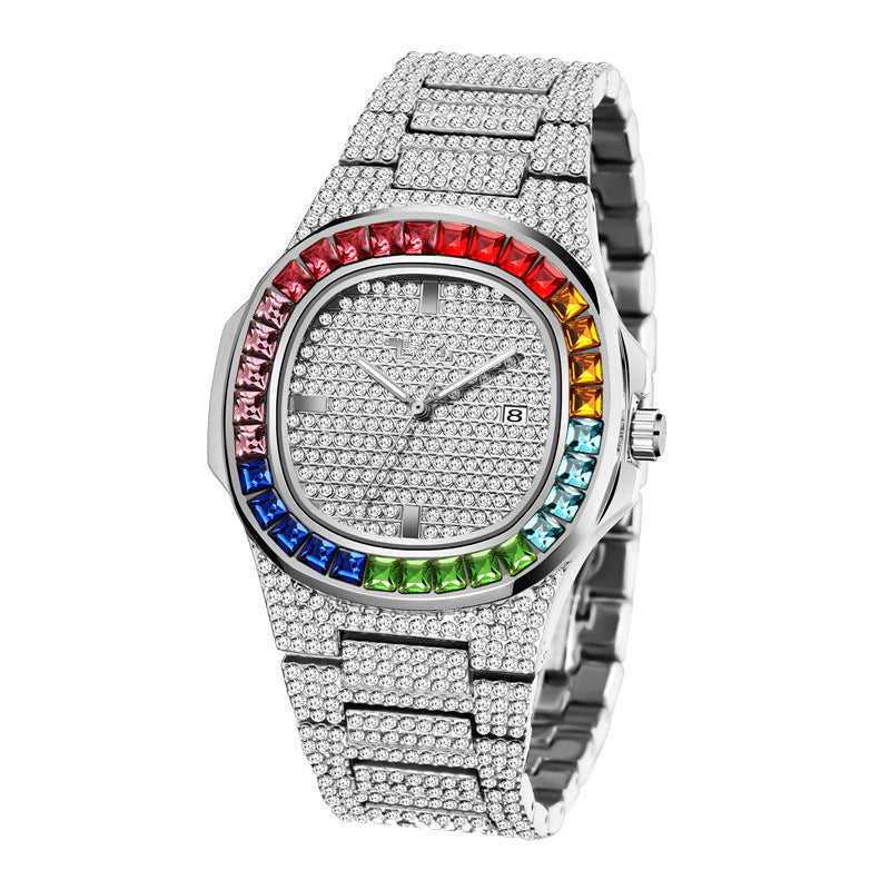 Multifunctional Rhinestone Men's Watch--Square Diamond Watch Trend Watch Men