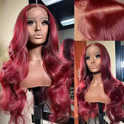 13x6 Human Hair Lace Wig, High-Definition Burgundy Lace Wig, Human Hair With Aligned Cuticle Layer, Indian Hair Wig- 14-28 inches