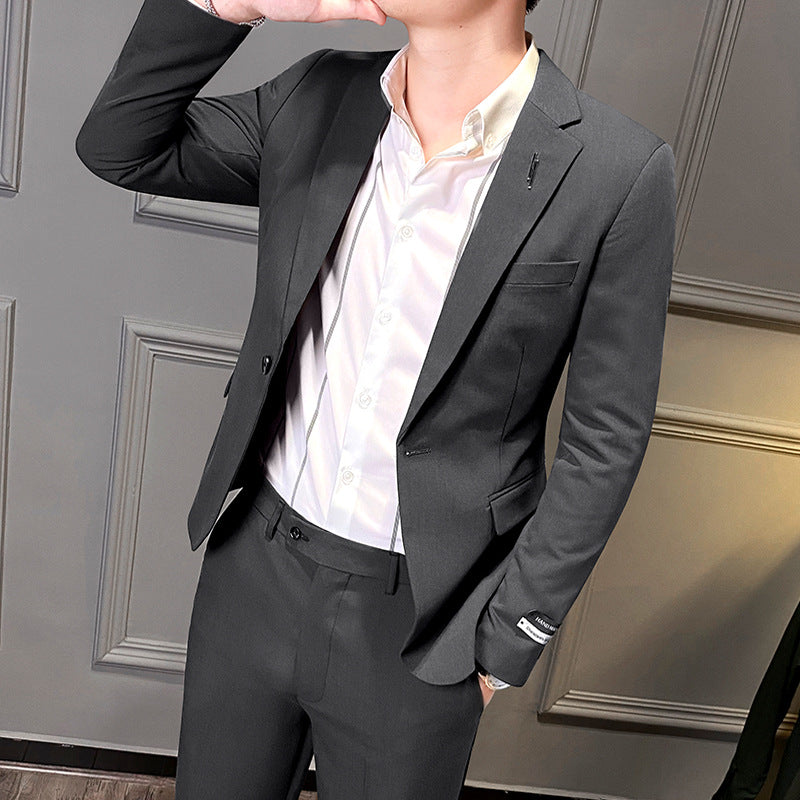 British Style Men's Two-Piece Suit- Two-Piece All-Match Solid Color British Style Suit