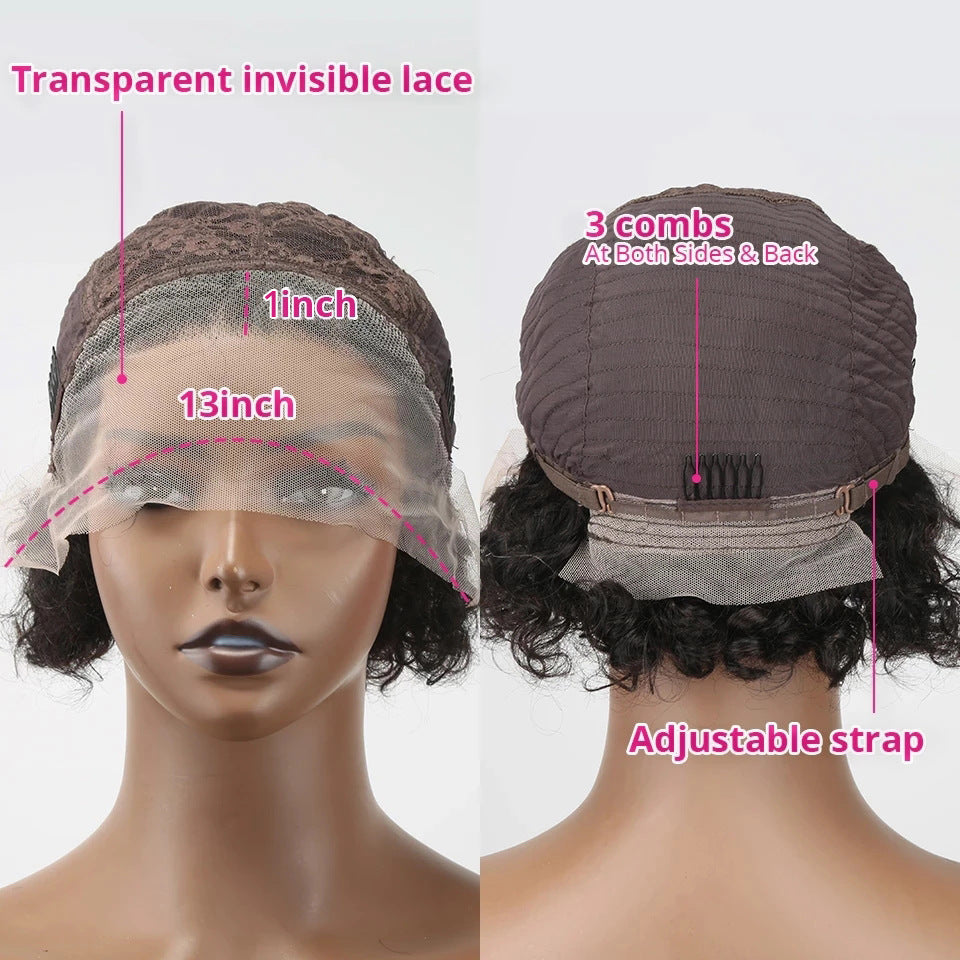 Daily Wear Black Wig Lace Hair Cover-Pixie Wig- Human hair