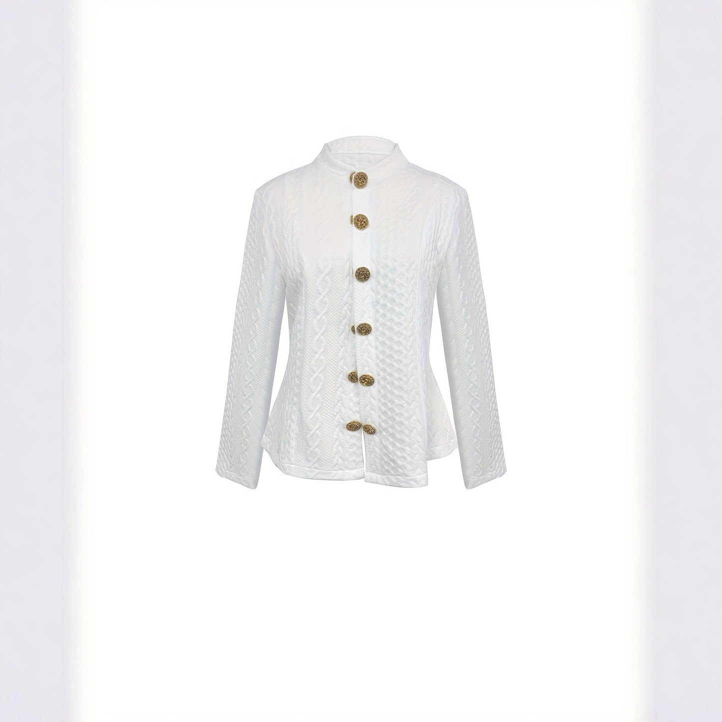 Women's Fashionable Solid Color Textured Fabric Stand Up Collar Jacket