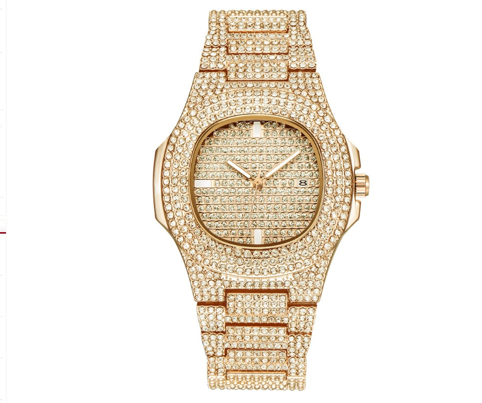 Men's Watches Luxury Brand Fashion Diamond Date Quartz Watch