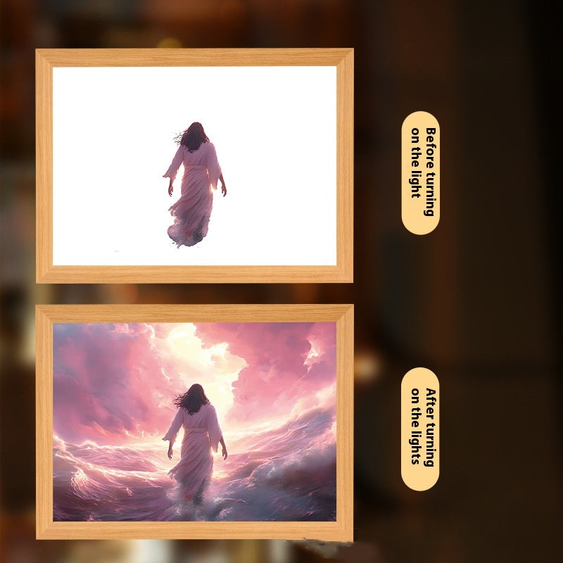 Jesus LED Light Painting Home Decoration Light Painting Photo Frame LED Night Light Room Decor Christmas Gifts Moon Lamp