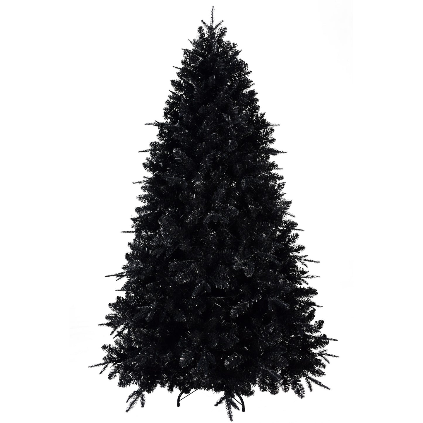 Pre-lit Black Christmas Tree With White Lights Artificial Fake Christmas Tree With PE&PVC Branch Tips For Halloween And Xmas Tree For Holiday Decorations, Metal Stand And Hinged Branches