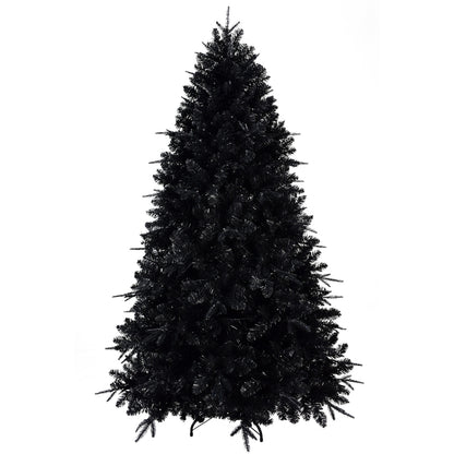 Pre-lit Black Christmas Tree With White Lights Artificial Fake Christmas Tree With PE&PVC Branch Tips For Halloween And Xmas Tree For Holiday Decorations, Metal Stand And Hinged Branches