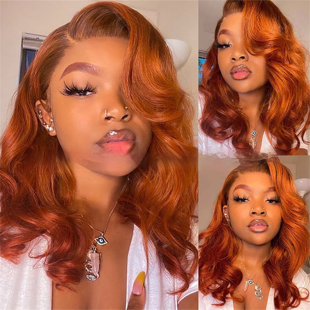 Ginger Body Wave Lace Front Wig In Stock Orange Big Wave Lace Headgear- Human hair- 8- 32inches