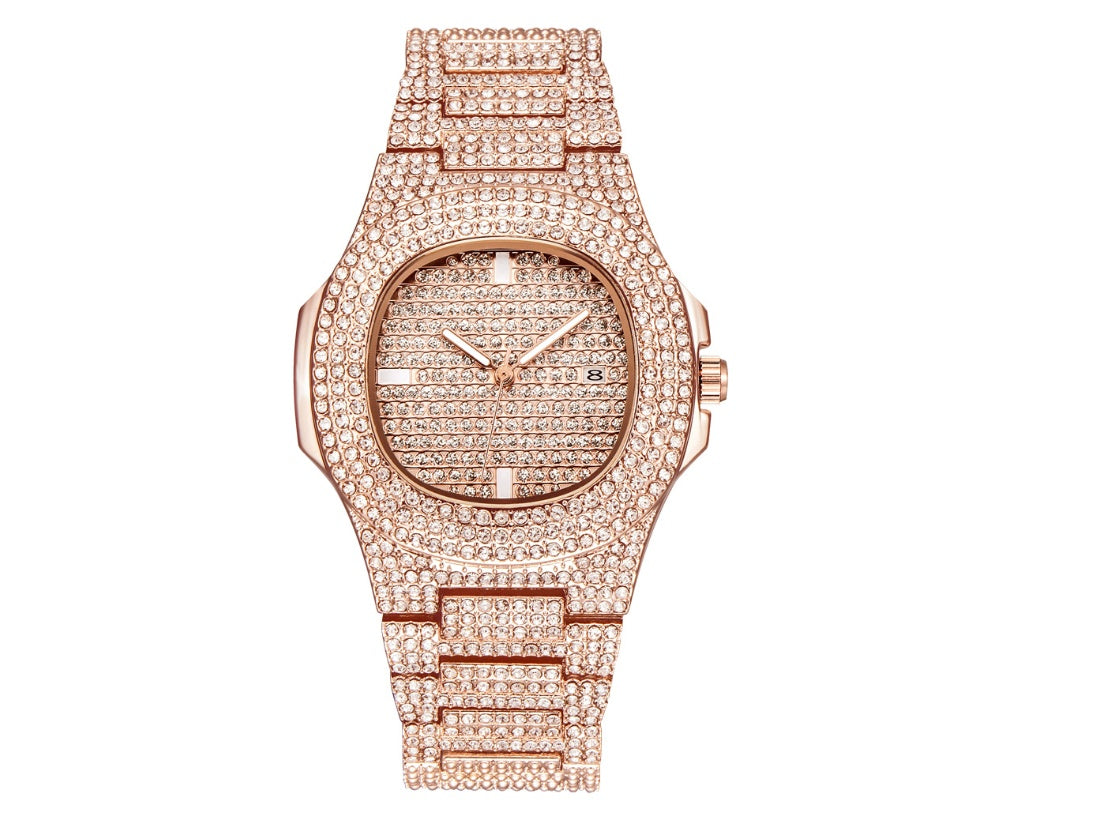 Men's Watches Luxury Brand Fashion Diamond Date Quartz Watch