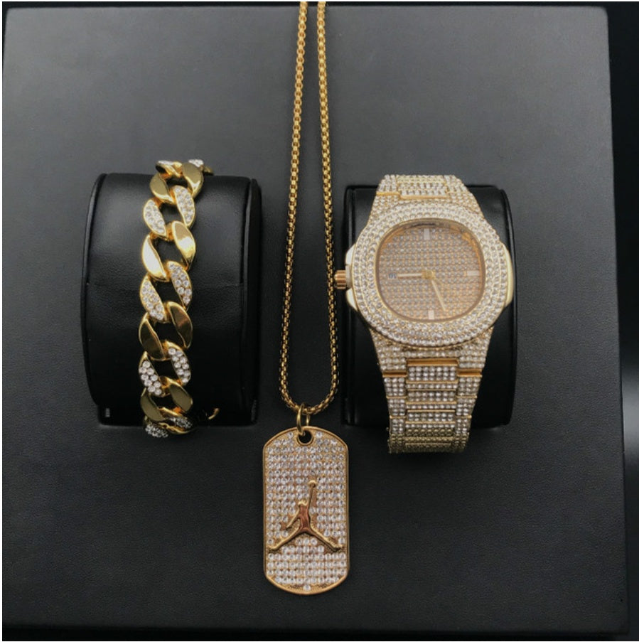 Men's Watches Luxury Brand Fashion Diamond Date Quartz Watch