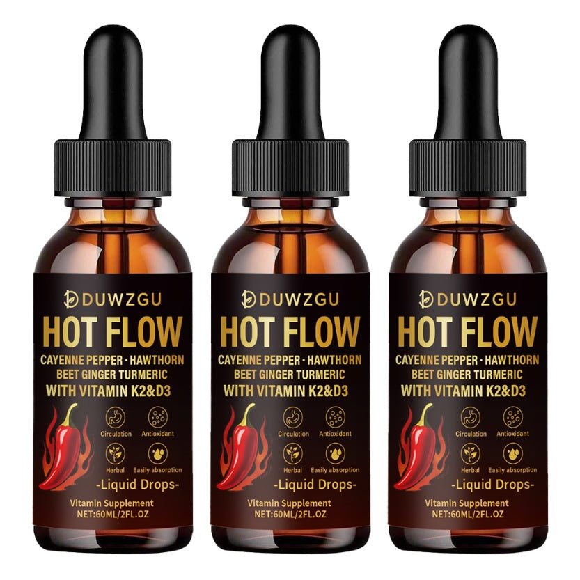 Duwzgu Hot Flow-- Cayenne Pepper, Hawthorn, Beet Ginger Turmeric with Vitamin K2 & D3---Pepper Drops