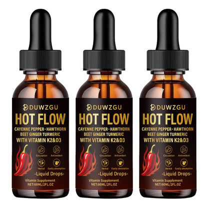 Duwzgu Hot Flow-- Cayenne Pepper, Hawthorn, Beet Ginger Turmeric with Vitamin K2 & D3---Pepper Drops