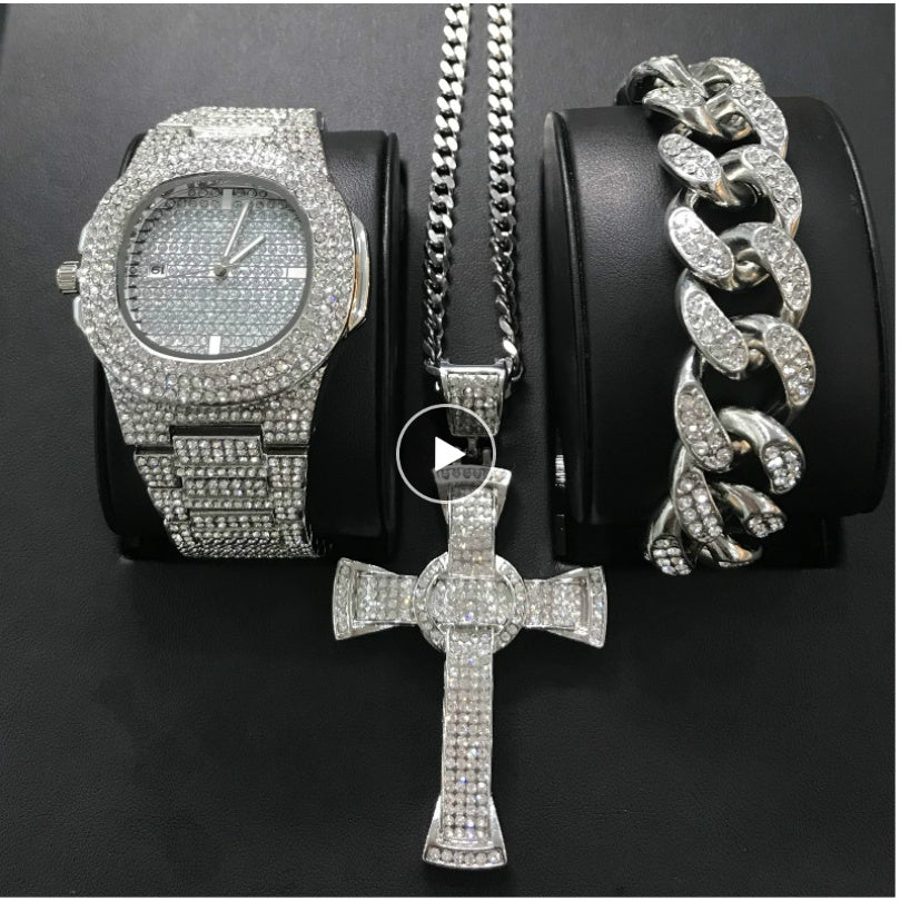 Men's Watches Luxury Brand Fashion Diamond Date Quartz Watch