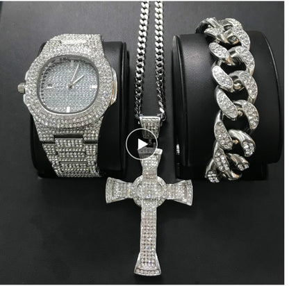Men's Watches Luxury Brand Fashion Diamond Date Quartz Watch