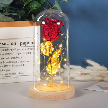 Valentine's Day Gift For Girlfriend Eternal Rose Flowers LED Light In Glass Cover Day Wedding Decoration Favors Mother Day Female Gift
