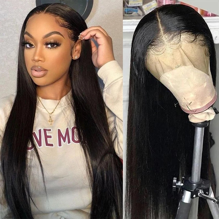 Transparent Lace Front Human Hair Wigs Brazilian Straight- 14-28 inches