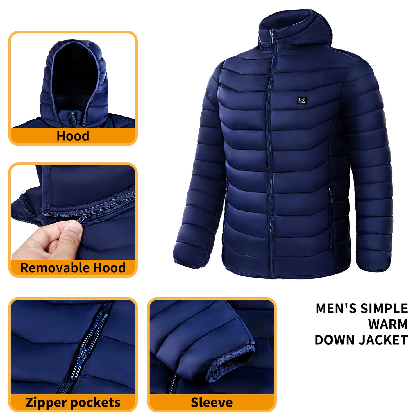 Men Heated Puffer Jacket Electric Heating Coat Insulated Hood Windbreaker Heat Zones