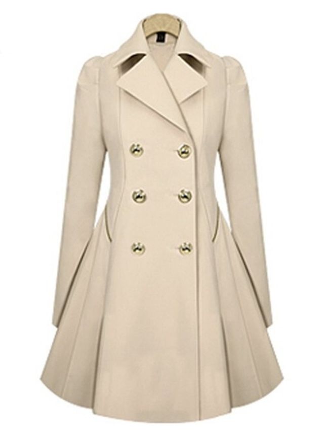 Fold Over Collar Double Breasted Plain Coats