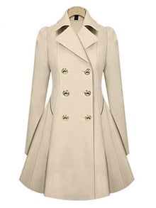 Fold Over Collar Double Breasted Plain Coats