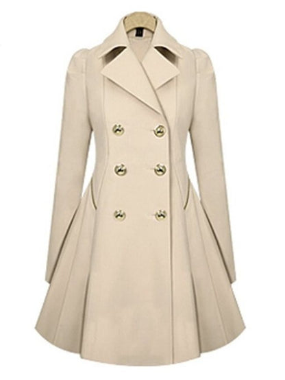 Fold Over Collar Double Breasted Plain Coats