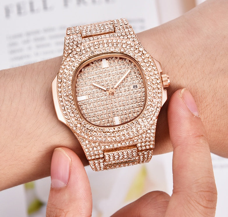 Men's Watches Luxury Brand Fashion Diamond Date Quartz Watch