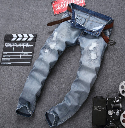 MCCKLE Fashion Brand Designer Men's Ripped Jeans Pants Light Blue Slim Fit Distressed Denim Joggers Male Plus Size Jean Trousers
