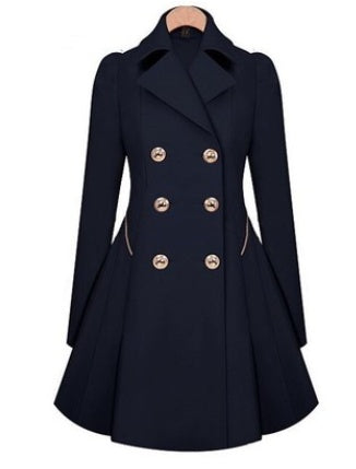 Fold Over Collar Double Breasted Plain Coats