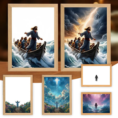 Jesus LED Light Painting Home Decoration Light Painting Photo Frame LED Night Light Room Decor Christmas Gifts Moon Lamp