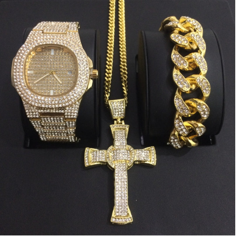 Men's Watches Luxury Brand Fashion Diamond Date Quartz Watch