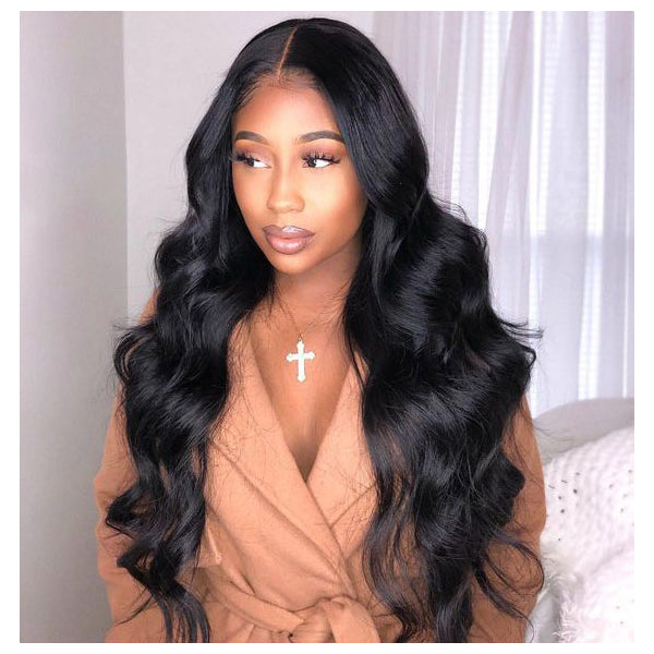 13x5 Lace Front Body Wave Middle Part Human Hair Wig Natural Color Density 12-22 inches