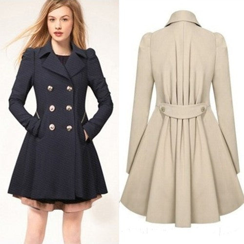 Fold Over Collar Double Breasted Plain Coats