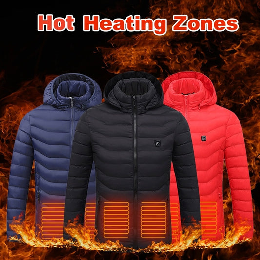 Men Heated Puffer Jacket Electric Heating Coat Insulated Hood Windbreaker Heat Zones