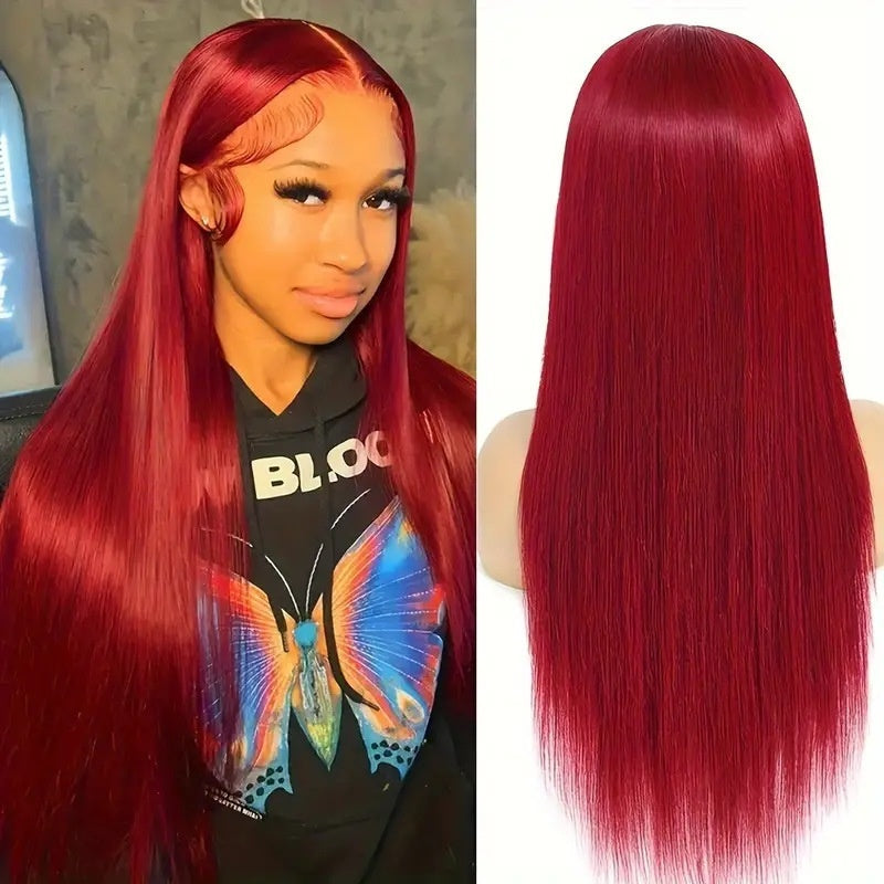 Front-lace Black Middle-parted Long Straight Hair For Women fluffy Natural And Stylish Full Wig 18-32 inches