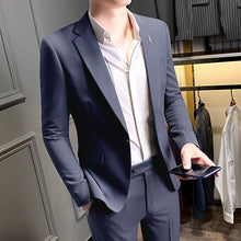 British Style Men's Two-Piece Suit- Two-Piece All-Match Solid Color British Style Suit