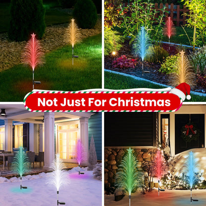 4Pack 7 Color Changing Solar Christmas Tree Lights Outdoor Optical Fiber Stake Lights Cedar Tree Lights With Topper Star IP44 Waterproof For Garden Yard Pathway Lawn