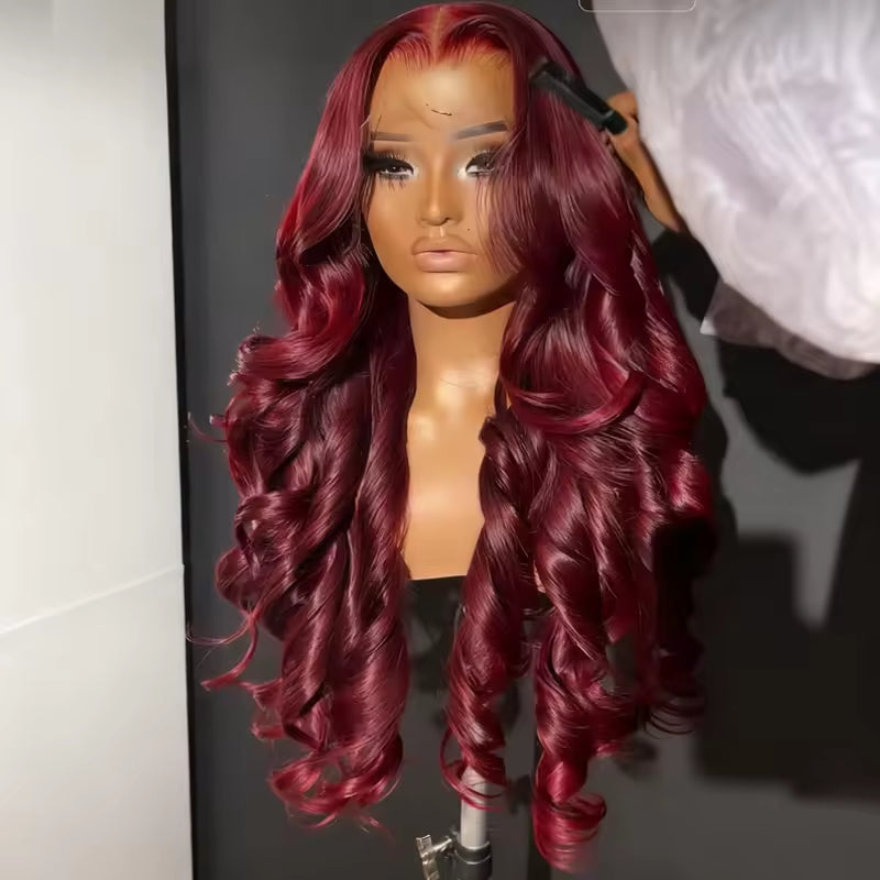13x6 Human Hair Lace Wig, High-Definition Burgundy Lace Wig, Human Hair With Aligned Cuticle Layer, Indian Hair Wig- 14-28 inches