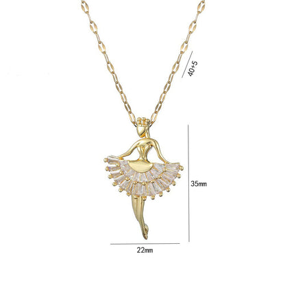 Ins Ballet-girl-shaped Necklace Fashion Personality Rhinestone Clavicle Chain Jewelry For Women