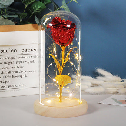 Valentine's Day Gift For Girlfriend Eternal Rose Flowers LED Light In Glass Cover Day Wedding Decoration Favors Mother Day Female Gift