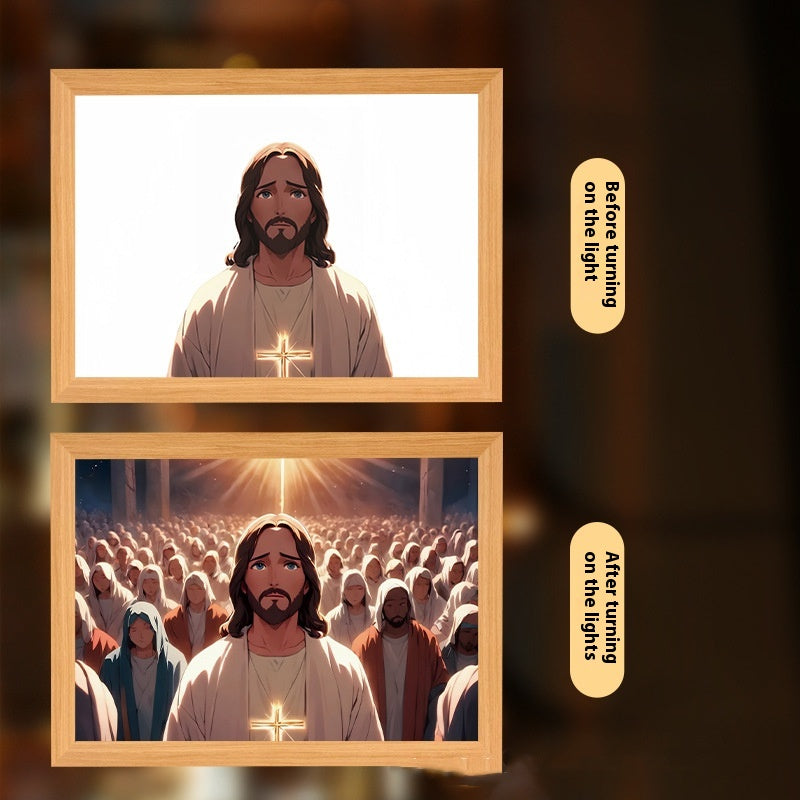 Jesus LED Light Painting Home Decoration Light Painting Photo Frame LED Night Light Room Decor Christmas Gifts Moon Lamp