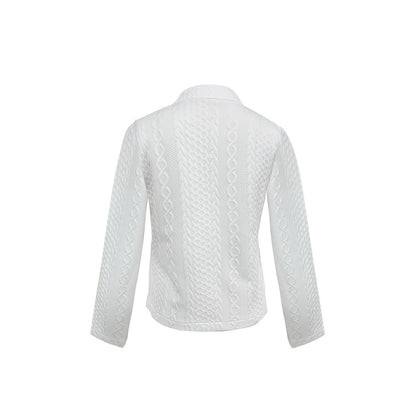 Women's Fashionable Solid Color Textured Fabric Stand Up Collar Jacket