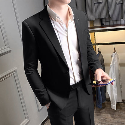 British Style Men's Two-Piece Suit- Two-Piece All-Match Solid Color British Style Suit