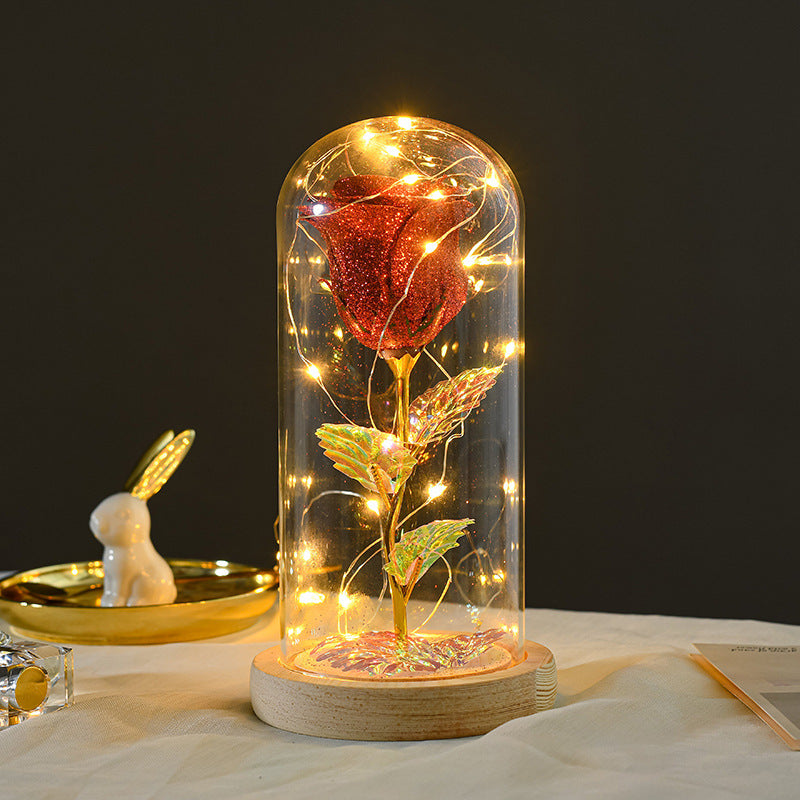 Valentine's Day Gift For Girlfriend Eternal Rose Flowers LED Light In Glass Cover Day Wedding Decoration Favors Mother Day Female Gift