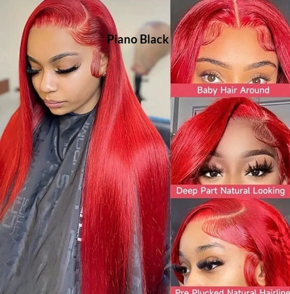 Front-lace Black Middle-parted Long Straight Hair For Women fluffy Natural And Stylish Full Wig 18-32 inches