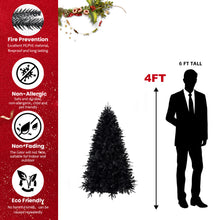 Pre-lit Black Christmas Tree With White Lights Artificial Fake Christmas Tree With PE&PVC Branch Tips For Halloween And Xmas Tree For Holiday Decorations, Metal Stand And Hinged Branches