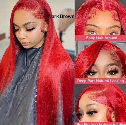 Front-lace Black Middle-parted Long Straight Hair For Women fluffy Natural And Stylish Full Wig 18-32 inches
